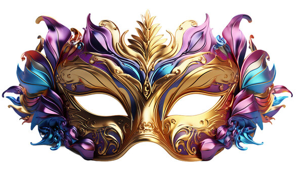 Classic Mardi gras mask isolated on transparent background. 3d rendering. Creativity idea design element Carnival masquerade fantasy mask