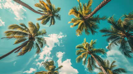 Tropical Palms Against Blue Sky