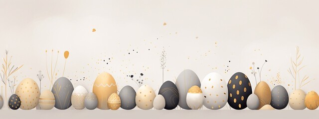 Happy Easter banner. Trendy Easter design with hand drawn strokes and dots, eggs in pastel colors. Modern style. Background horizontal design for banner, cover, invitation, shop sale promotion - obrazy, fototapety, plakaty
