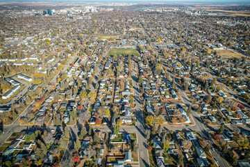 Queen Elizabeth Neighborhood in Fall Aerial View in Saskatoon