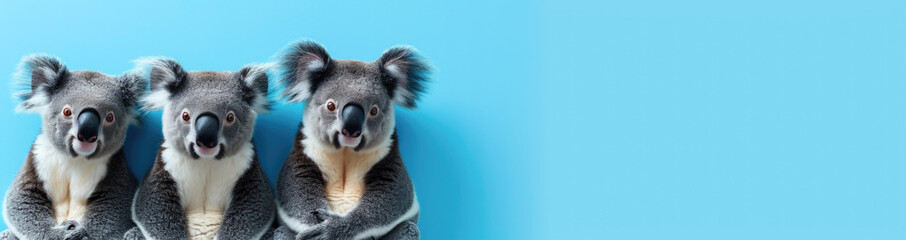 Trio of Koalas - Cute Wildlife on Blue Background