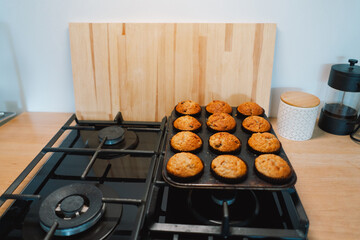 Banana muffins at home. Just cooked homemade cupcakes