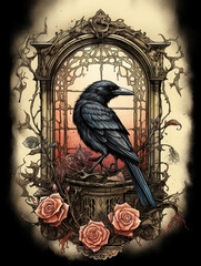 Fototapeta premium beautiful water color crow and death created with Generative Ai