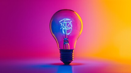 Neon Colored Background With a Light Bulb Illuminated