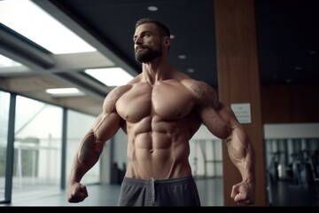 Fototapeta na wymiar real man workout fitness muscle