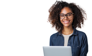 Engineer woman holding laptop on a Transparent background