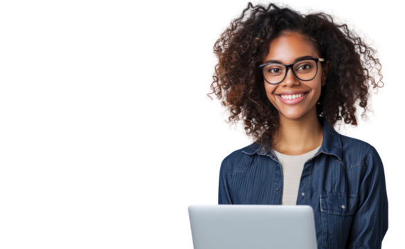 Engineer woman holding laptop on a Transparent background