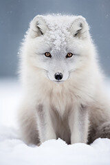 Close-Up of an Arctic fox (Vulpes lagopus) sitting in the snow