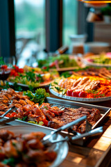 buffet with different food. Selective focus. - obrazy, fototapety, plakaty