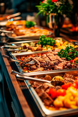 buffet with different food. Selective focus. - obrazy, fototapety, plakaty
