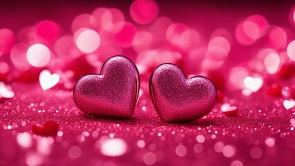 Obraz premium red hearts background a pink heart two hearts . It is a close up photo with light shining on it. This could be a symbol for Valentine's Day or love.