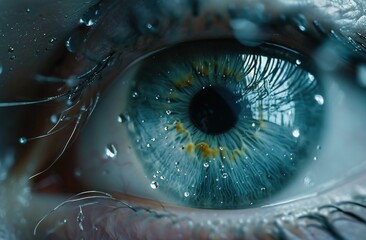 the blue eye of a human wearing