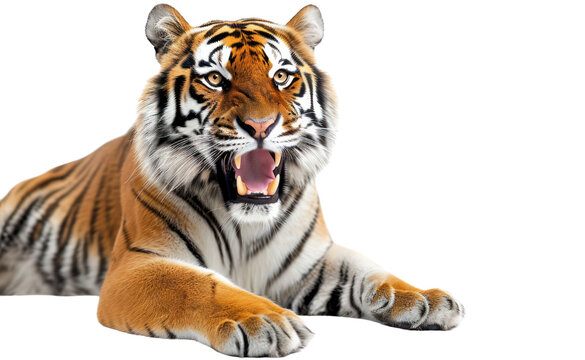 Close-up A big tiger on a transparent background