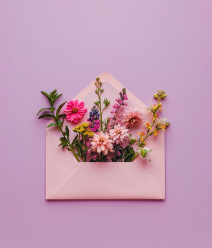 White envelope with flowers inside