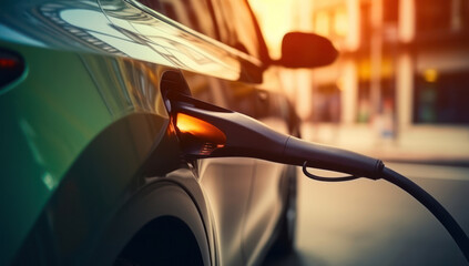 Green Car Refuel: A Clean Energy Alternative in Transportation Industry - obrazy, fototapety, plakaty