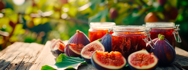 fig jam in a jar. Selective focus.