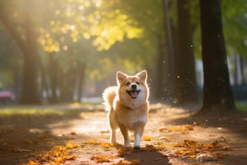 Cheerful dog outside a walk
