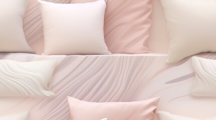 Fototapeta na wymiar a bunch of pillows sitting on top of a bed next to a pillow on top of a pillow on top of a bed.