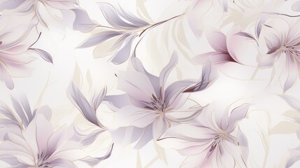  a close up of a pattern of flowers on a white and purple background with lots of flowers on the left side of the image.