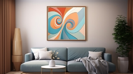 small wall art mock up, colorful, tan and light blue