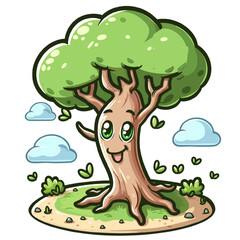cartoon illustration of a tree in a forest