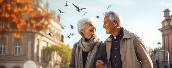 Fototapeta na wymiar Happy senior couple enjoying their time together on the vacation. Active retirement concept