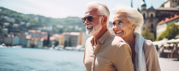 Fototapeta premium Happy senior couple enjoying their time together on the vacation. Active retirement concept
