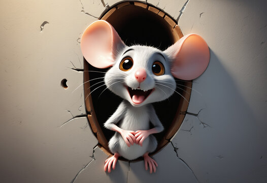 Funny mouse popping out from wall hole. Generative AI