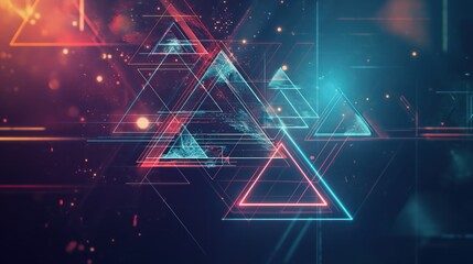 Futuristic neon neon triangles abstract tech background. Generative AI - obrazy, fototapety, plakaty