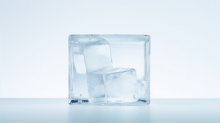  a block of ice sitting on top of a table next to another block of ice on top of a table.