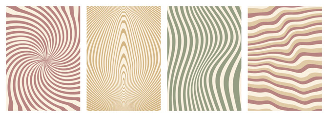Twisted and distorted vector groovy hippie background. Waves, swirl, twirl pattern. Set of backgrounds in trendy retro psychedelic style. Vector illustration