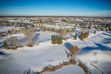 Willows Neighborhood in Winter Aerial View in Saskatoon