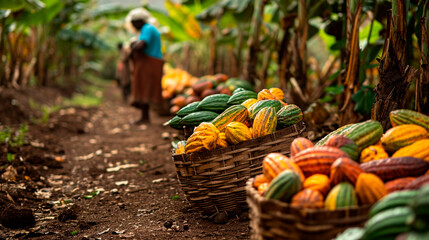 Harvest cocoa beans in the tropics. Selective focus. - obrazy, fototapety, plakaty