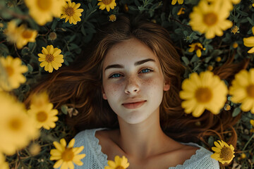 Flower Muse: A Captivating Portrait of a Gorgeous Woman Embraced by the Beauty of Spring - Powered by Adobe