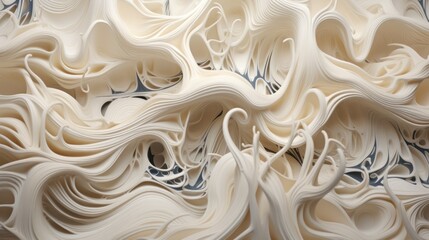  a close up view of a white and blue pattern on a piece of art that appears to be made out of paper.
