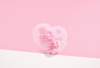 Pink soft plush heart. Romance and love.