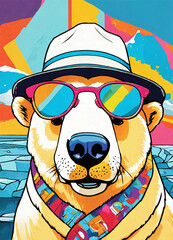 Portrait of a polar bear in pop art style