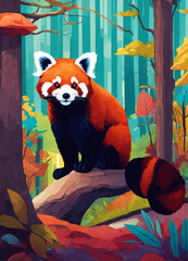Portrait of a red panda in pop art style
