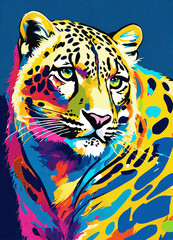 Pop art style snow leopard portrait