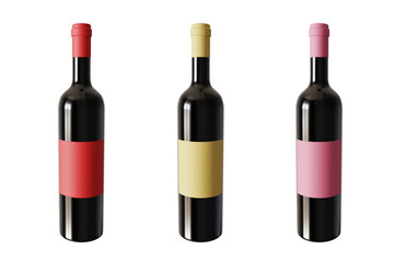 Wine bottles isolated on white background. 3d-rendering