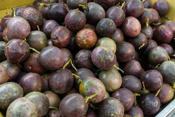 Stack of passion fruit sell in wet market