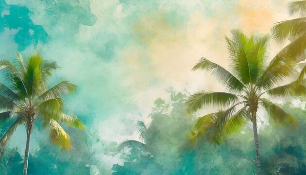 tropics on the texture on a watercolor background vintage style in pastel colors photo wallpaper
