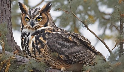 great horned owl in the wild high quality photo 