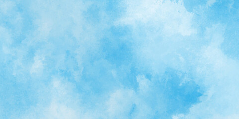 Blue sky with white cloud.Abstract aquarelle painted textured canvas design for grunge cards,blurred and grainy Blue powder explosion on white background,cover, card, presentation and decoration.