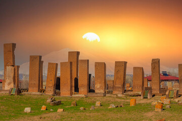 Ancient tombstones in the historical cemetery of Selcuk Turks from 12th century, in the town of...