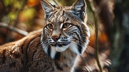 Obraz premium Portrait of a lynx surrounded by nature. Created with Generative Ai technology