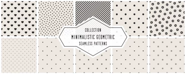 Rolgordijnen Collection of vector seamless minimalistic patterns. Modern stylish unusual prints with symbols. Endless monochrome backgrounds © ExpressVectors