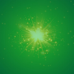Green background with gold rays in the middle