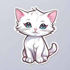 Graffiti Whiskers: Kawaii White Kitten Sticker in Vector Splendor