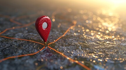 3D red pinpoint illustration, representing a location pin icon on a map - obrazy, fototapety, plakaty